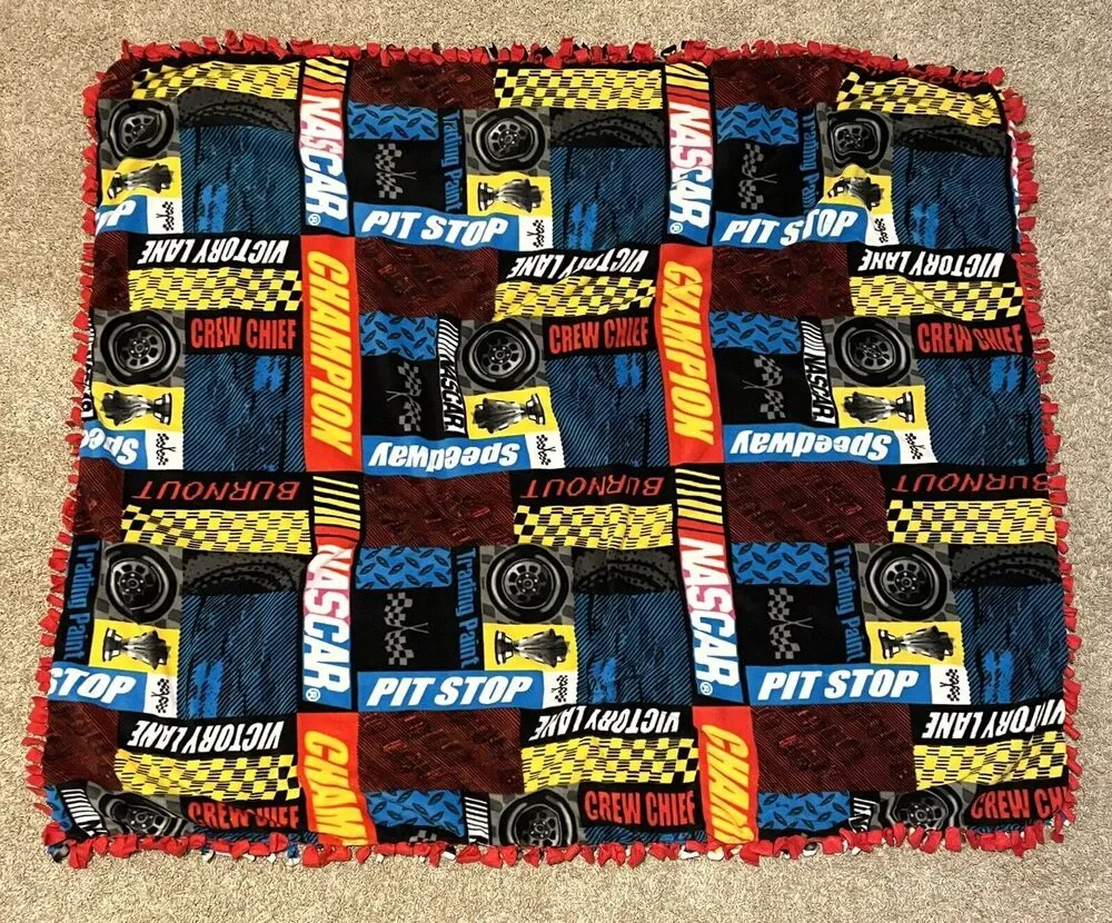 NASCAR Fleece Throw Stadium Blanket Hand-tied Knotted Thick 54” x 63” Excellent!